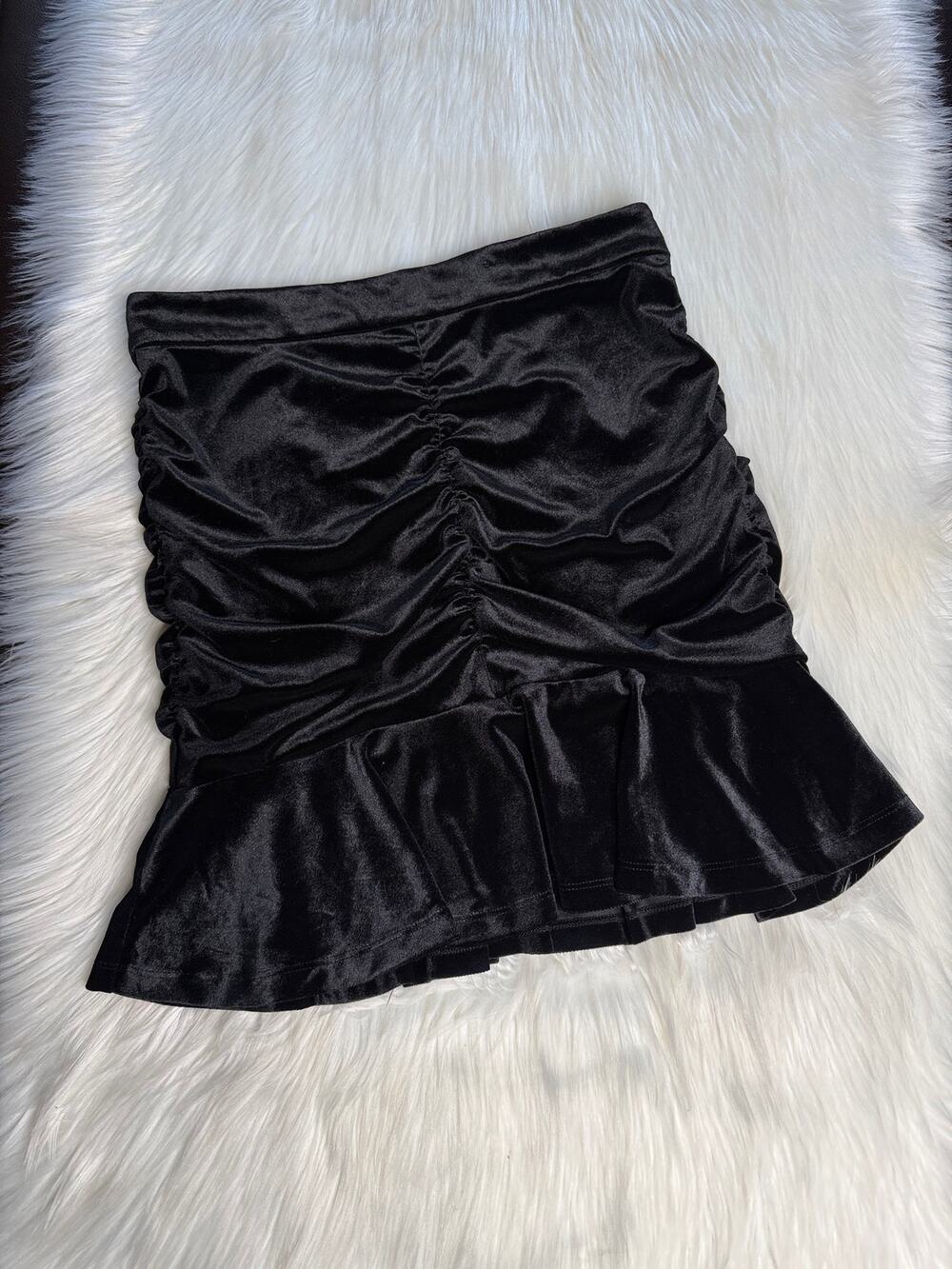& Other Stories Black Velvet Ruched Mini Skirt